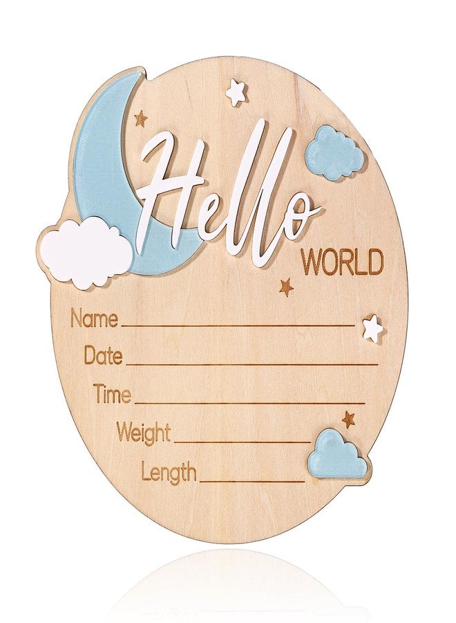 Penitue Baby Announcement Sign, 15cm/5.91in Wooden Hello World Newborn Welcome Sign Birth Baby Name Plaques for Hospital Nursery & Child Room - Image 1